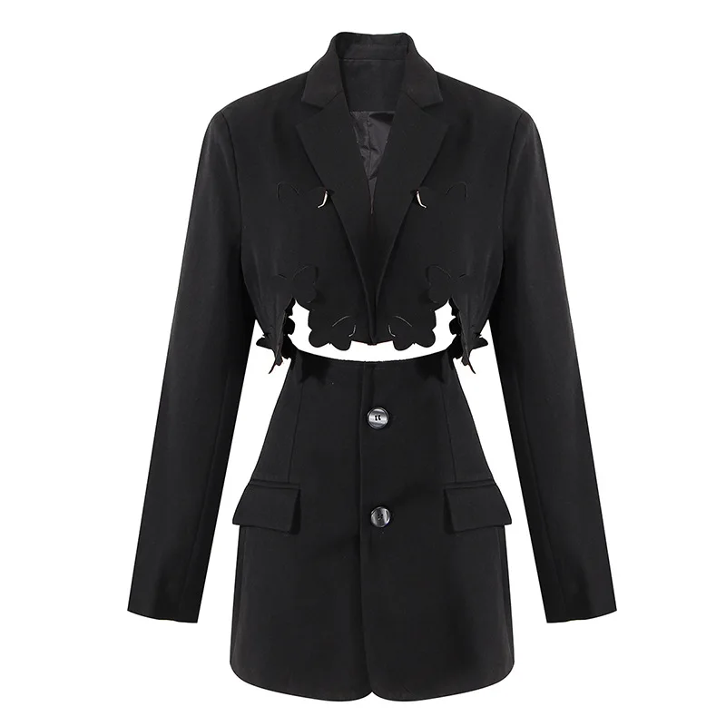 Summer Butterfly Women Skirt Suit Set 2 Pcs Black Blazer+Mini Prom Dress Jacket Outfit Hot Girl Young Wear Streetwear In Stock