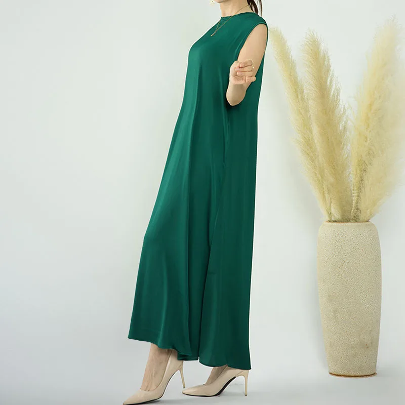 Sleeveless Inner Dress Muslim Under Abaya Solid High Quality Satin Crepe Basic Islamic Clothing Women Modest Ironless Slip Dress