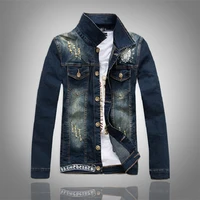 large size korean style fashion embroidered denim jacket mens springautumn slim fit washed motorcycle jacket men jean jacket