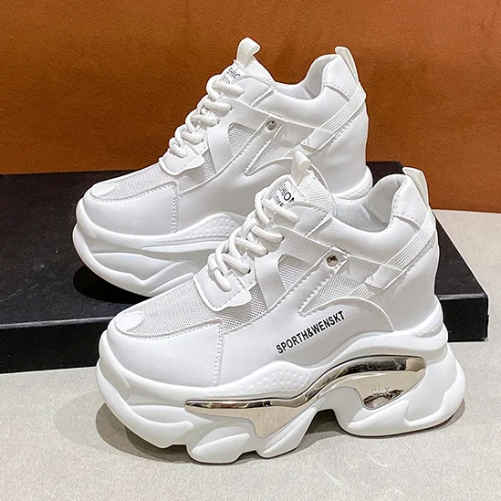 

2023 Women Chunky Sneakers Platform Ulzzang Sports Shoes Summer Thick Bottom Breathable Wedge Casual Shoes 11CM High Heels Woman