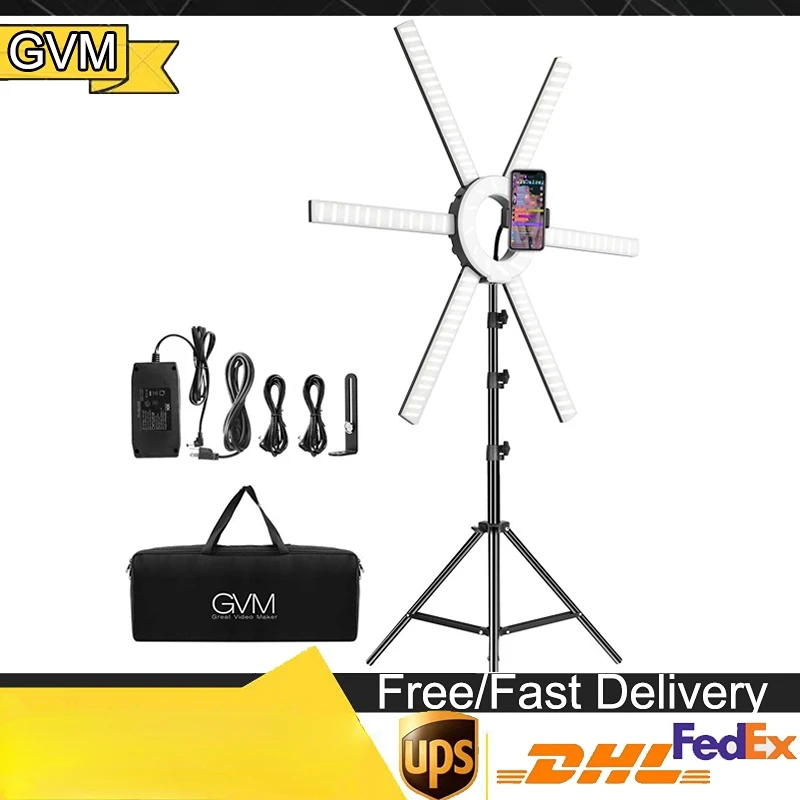 

GVM 600S LED Ring Light 90W 3200K-5600K Led Video Light Kit With Detachable Light Bars Photography Lighting For Live Broadcast
