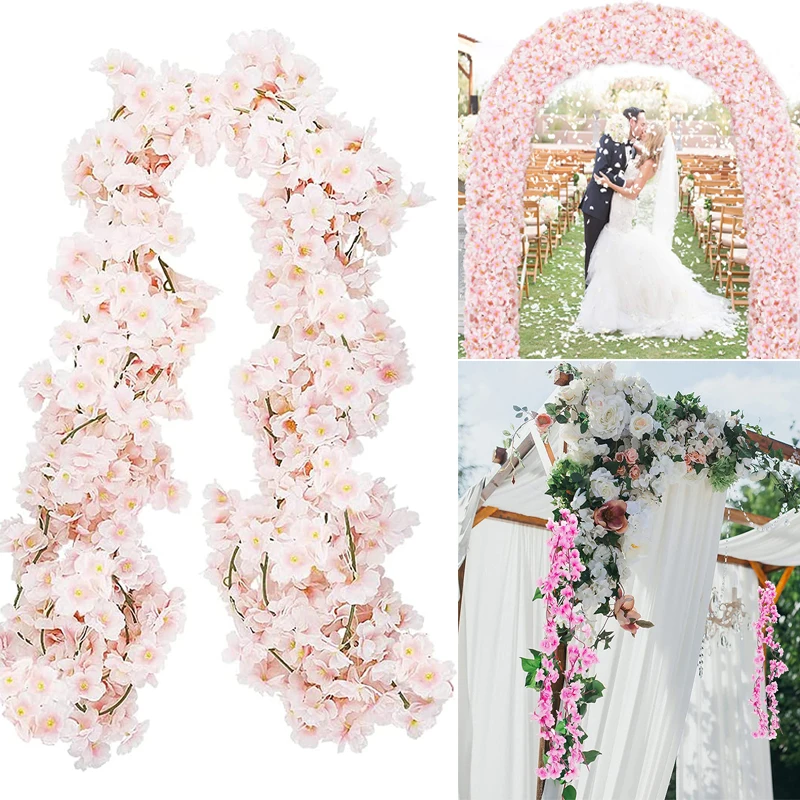 

135 Flower Head Sakura 1.8m Artificial Cherry Blossom Vine Rattan Wall Hanging Garlands DIY Wreath Wedding Arch Home Decor