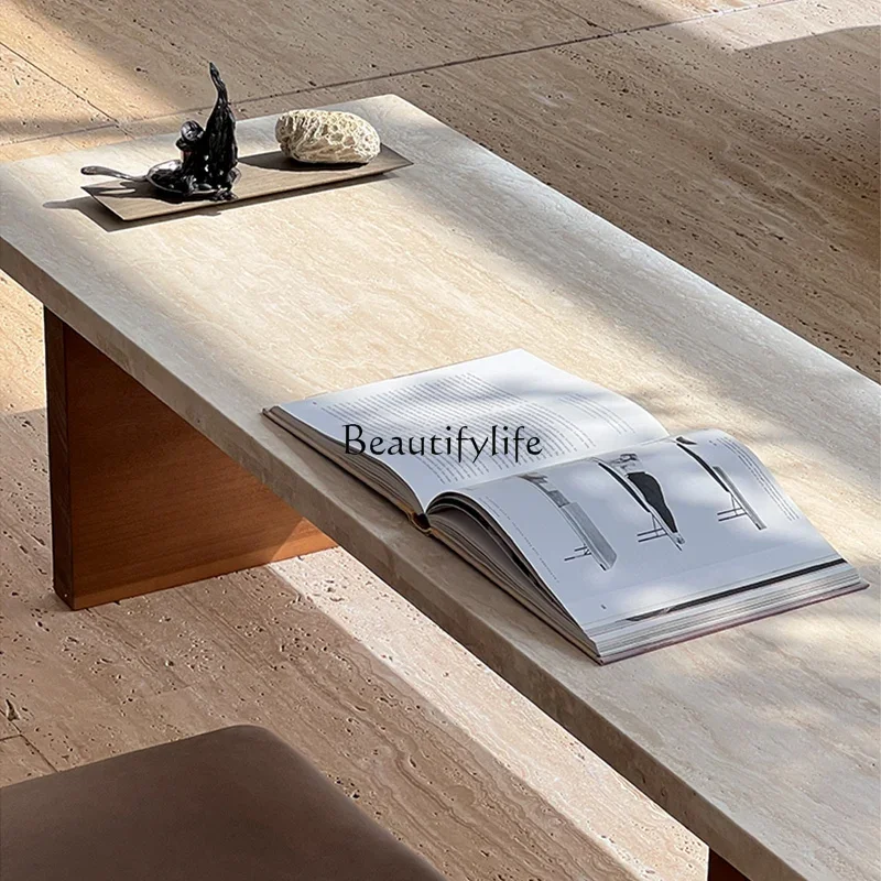 Натуральный травертиновый журнальный столик Wabi Sansan прямоугольный средневековый