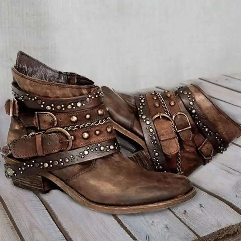 

Autumn and Winter Fashion Women's Boots New Platform Casual Leather Plus Size 43 Women's Boots Belt Buckle Boots Botas Femininas