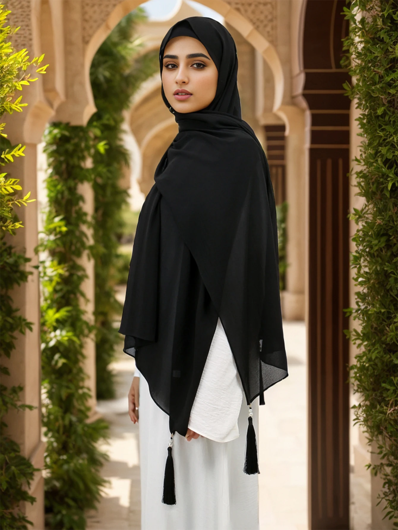 Модный шифоновый хиджаб с кисточками однотонный длинный шарф шаль женская