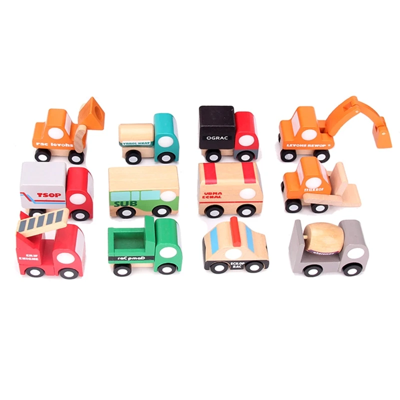 

12 Pieces Joint Car Toy Wooden Push & Go Vehicle w/ Moveable Joints Anti-Collision Toddler Play Vehicle Children’s Gift