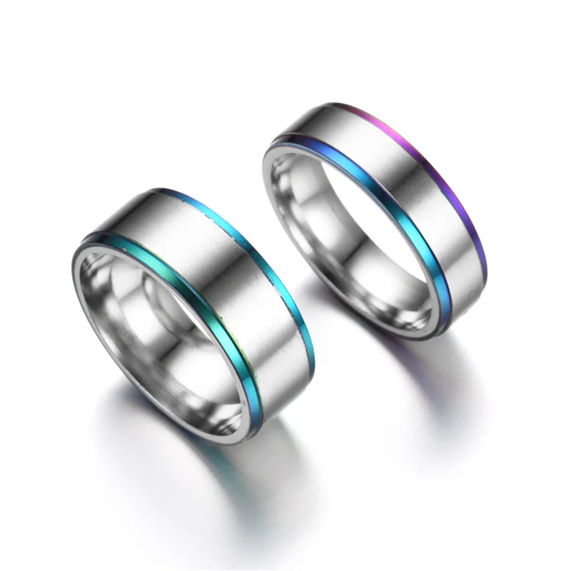 

Fashion New Ring Colorful Two-color Titanium Steel Ring Frosted Ring Explosive Stainless Steel Couple Ring