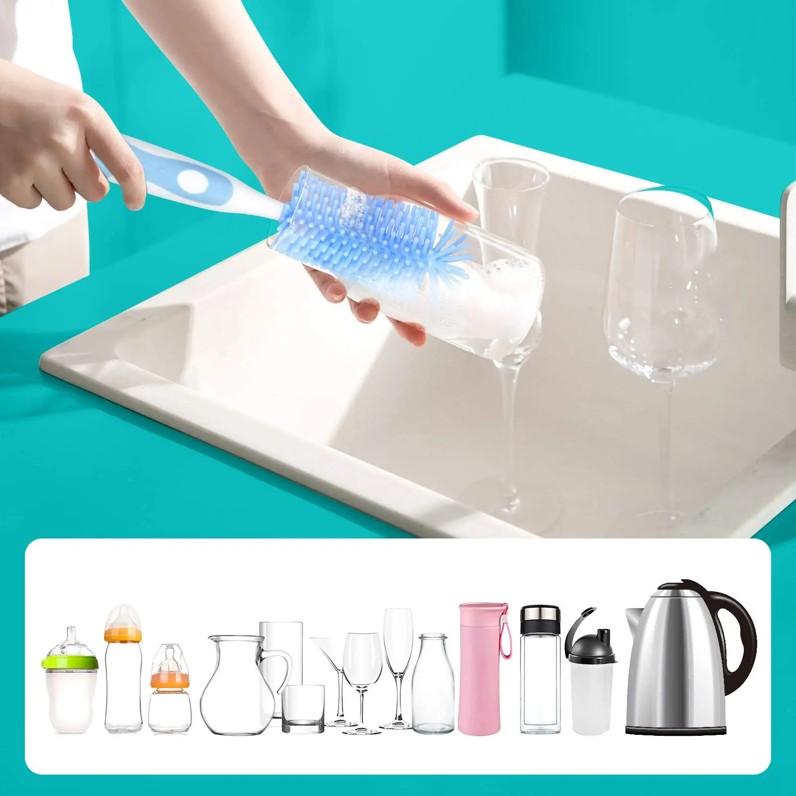 Вращающаяся силиконовая щетка для бутылочек чашек мягкая съемная сосков на 360