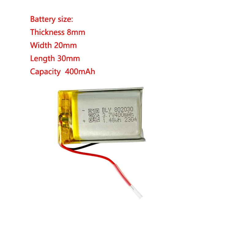 

Rechargeable Li Polymer Battery 802030 3.7v 400mah For Speaker,Intelligent Wear, Toys, Wireless Mouse, Shaver