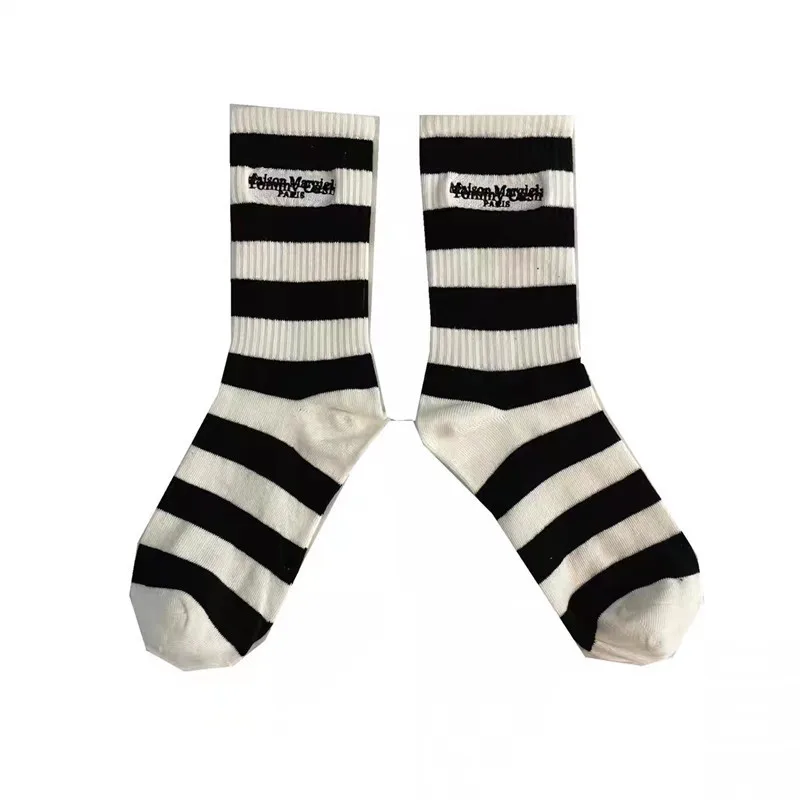 Носки Maison Margiela для мужчин и женщин, модные новые полосатые носки средней длины для скейтборда в стиле Харадзюку для женщин, повседневные спо...