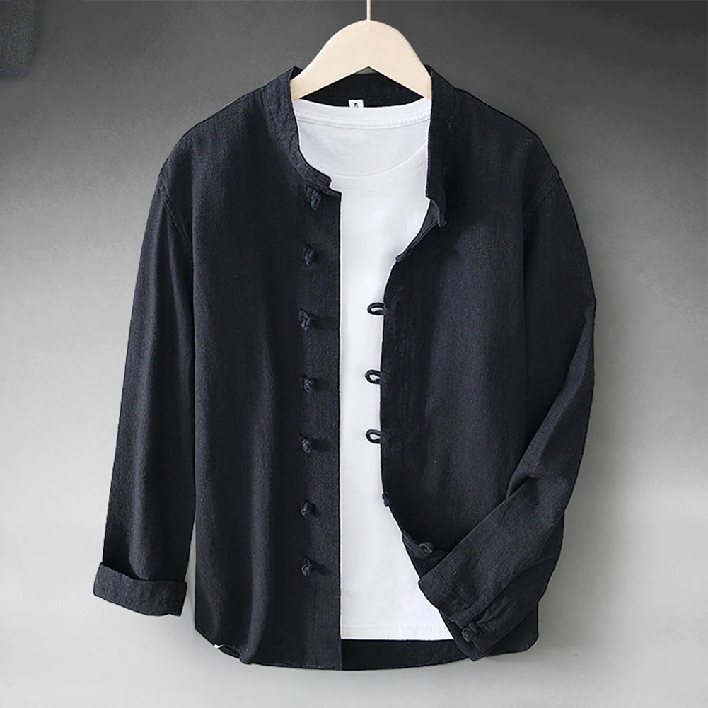 

Men Autumn Retro Chinese Long Sleeved Traditional Kung Fu Tai Chi Coat Tang Suit Uniform Jacket Clothing Casual Loose Male Shirt
