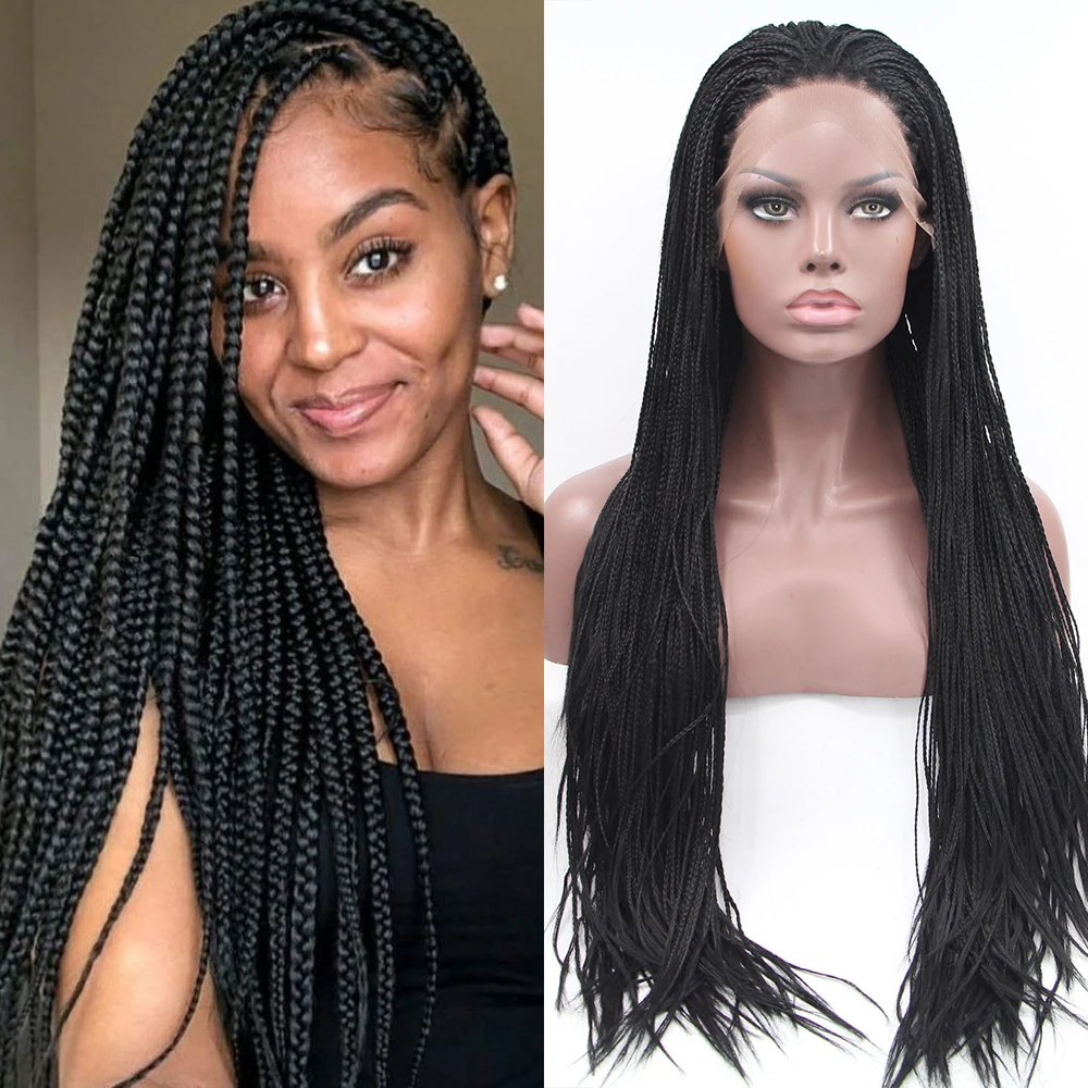 

26 inches Synthetic 13x4Lace Front Wig Braided Wigs Braid African With Baby Hair Deep part Soft Glueless Braided Lace Front Wigs