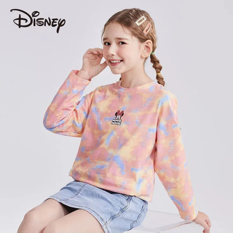 Disney Knitted Bottoming Sweater Cotton Girls Casual Sports Cartoon Tie-Dye Spring and Autumn Children's Clothing