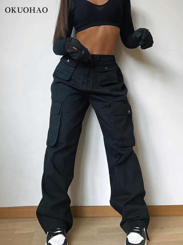 

Брюки карго женские Y2k Высокая талия мешковатые рабочие брюки винтажные джинсы Harajuku прямые повседневные брюки одежда женская уличная одежда