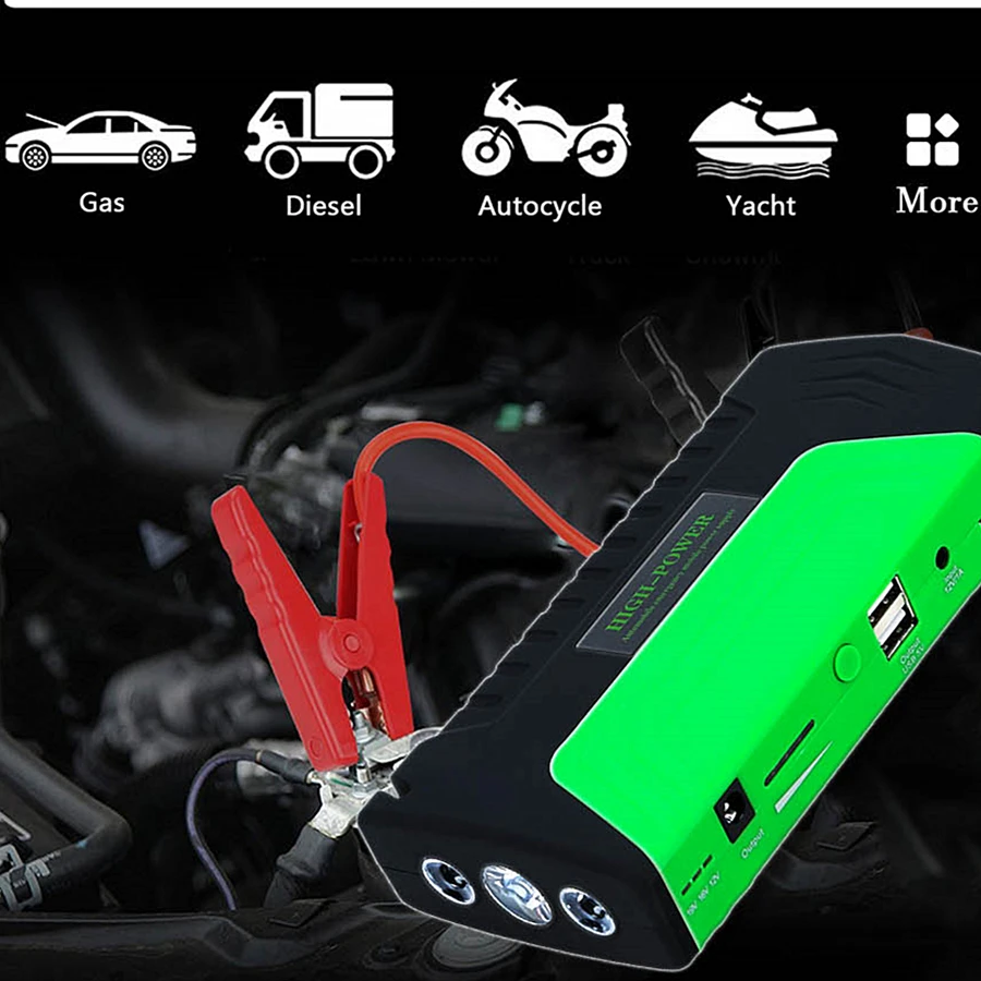 

Newest High Power Jump Starter 600A 12V Car Battery Booster Multifunction Portable Auto Bank Emergency Starting Device Cables