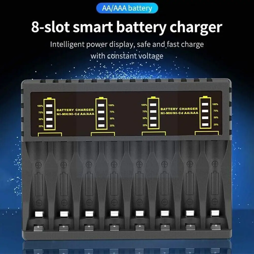 

Зарядное устройство для аккумуляторов 8 слотов со светодиодным индикатором для перезаряжаемых батарей 1-8 Aa / Aaa Ni-MH/Ni-cd Protecti X1r5