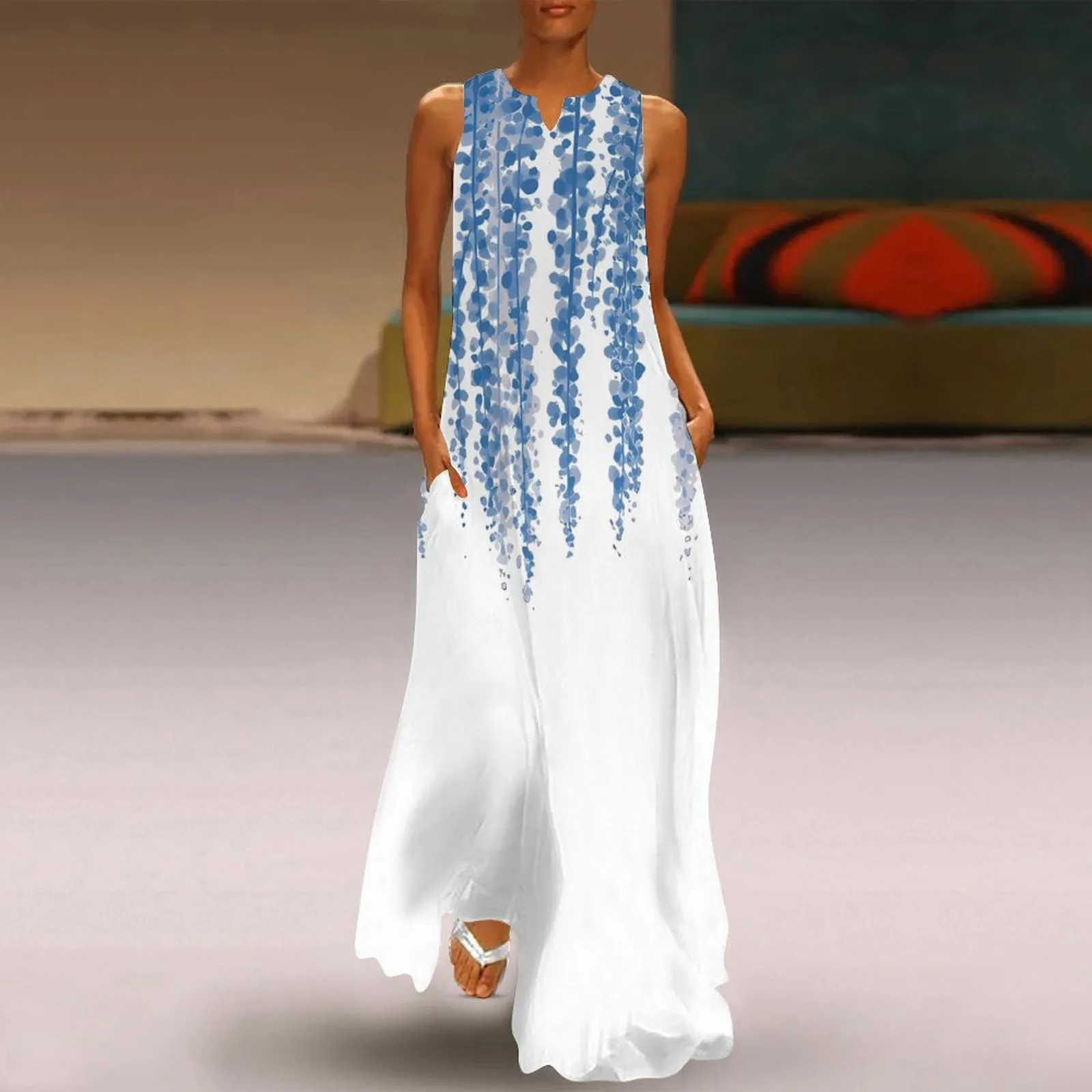 

Fashion Maxi Dress For Women Summer Women Loose Elegant Long Dress Sleeveless Split Beach Floral Dresses Petite Womens Dresses
