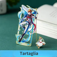 cool genshin impact tartaglia cosplay metal bookmarks hollow out kawaii anime accessories souvenir students collection prop gift