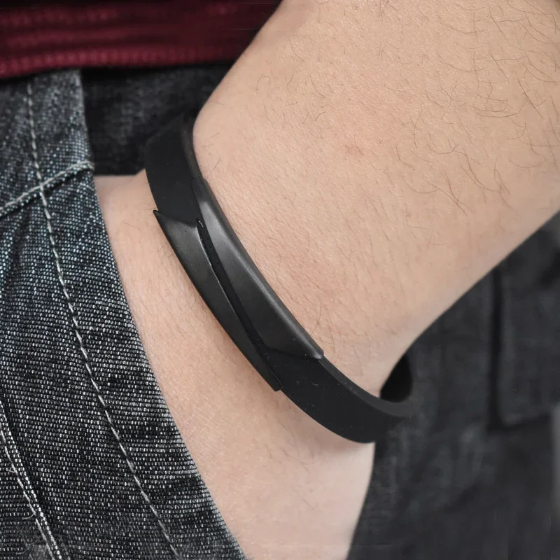 Браслет из нержавеющей стали мужской наручный браслет черный резиновый