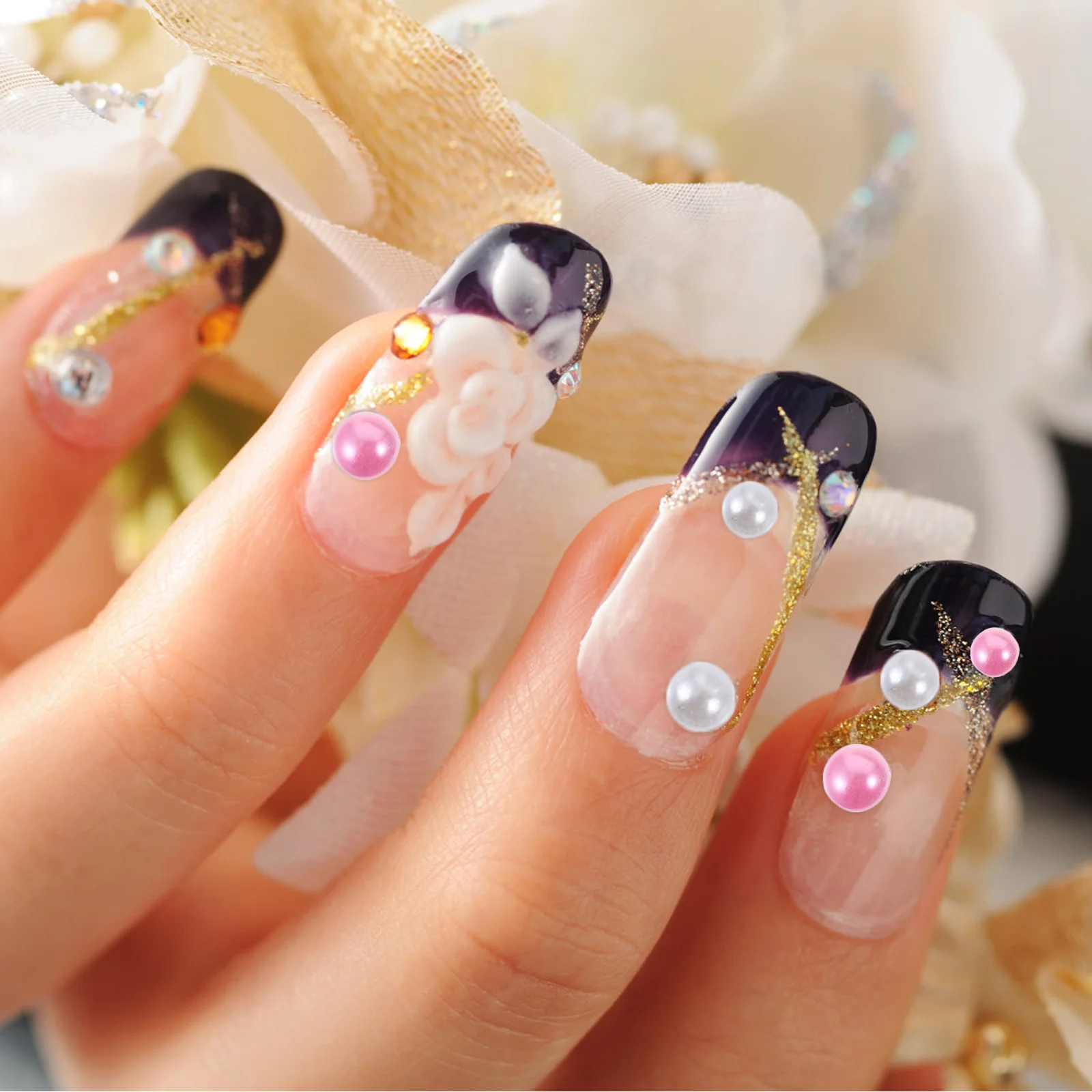 

Decorate Round Pearls Crafts Flat Manicure Accessory Delicate Nail Charms Supply Half Drill