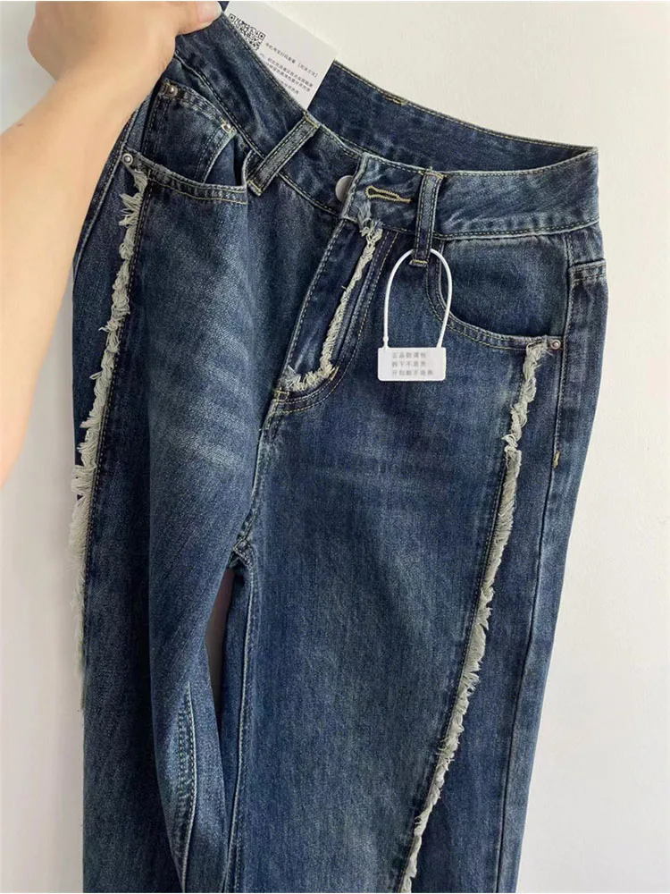 

Джинсы женские винтажные с эффектом потертости, простые мешковатые элегантные мягкие свободные брюки из денима с завышенной талией, прямые уличные штаны в стиле унисекс