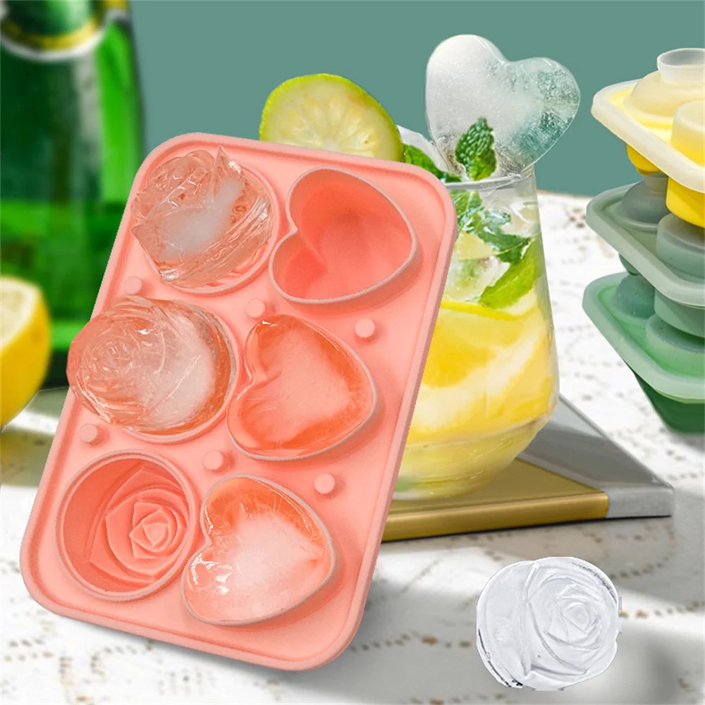 

Rose Ice Cube Mold with Lid Heart Silicone Ice Hockey DIY Ice Making for Whiskey Cocktail Juice Party Drink Decor Ice Ball Maker