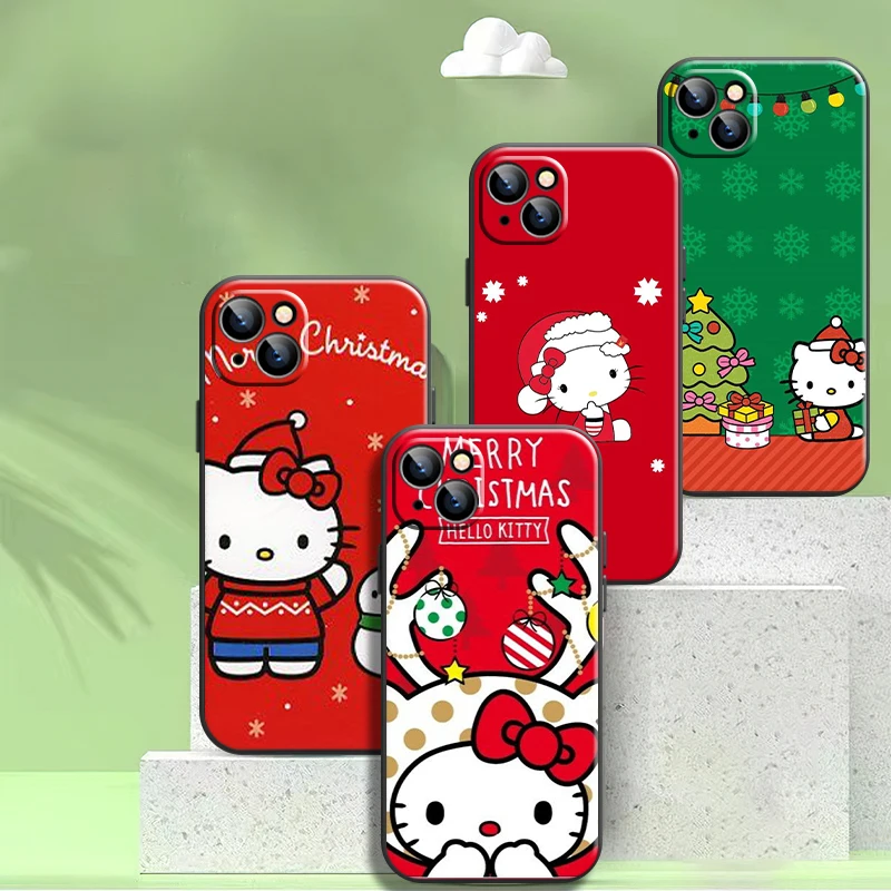 

Christmas Hello Kitty Kuromi Phone Case For iPhone 13 12 11 Pro Max Mini X XR XS Max 5 6 6S 7 8 Plus Liquid Silicon