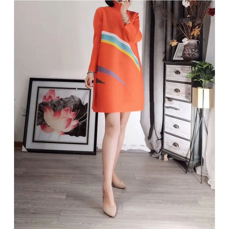 

Женское винтажное платье в стиле пэчворк, свободное элегантное платье с высоким воротником и длинным рукавом, модель G77