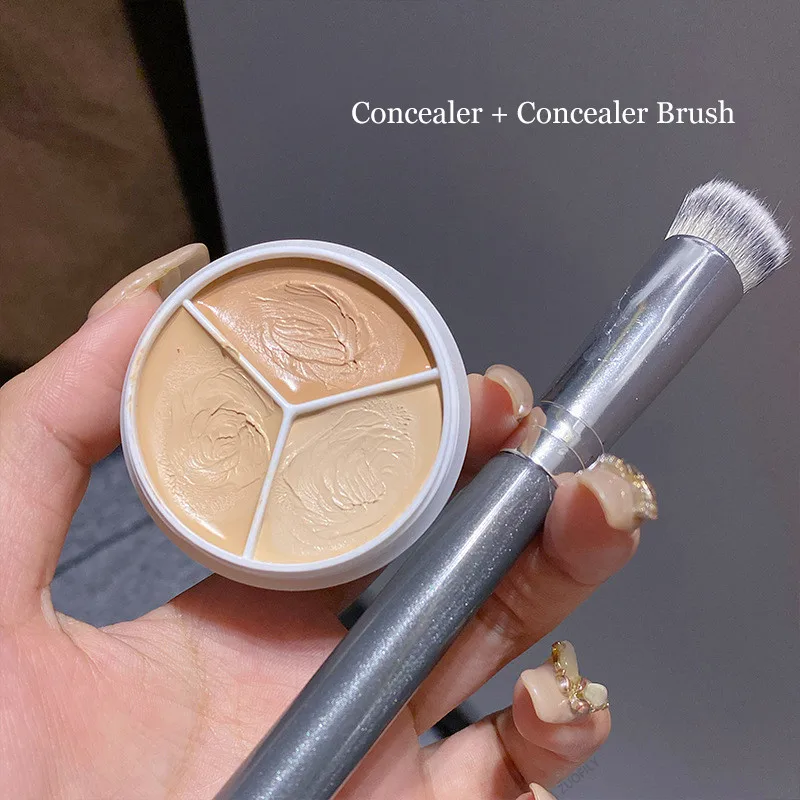 

3-Color Concealer Palette Cream Texture Covers Acne Marks Dark Circles Multifunction Face Makeup Lasting Brighten Face Cosmetics