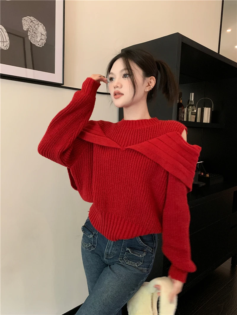 

women's clothing han edition off-the-shoulder ~ 2022 new design feeling raglan sleeve languid is lazy wind long-sleeved sweater