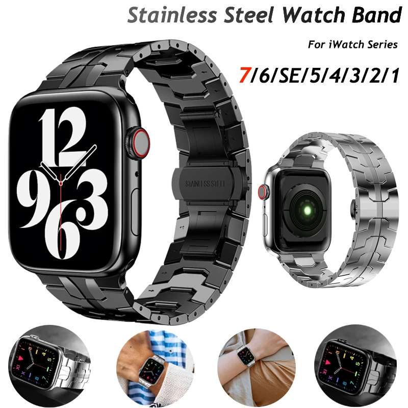 

Ремешок из нержавеющей стали для Apple Watch 7 4 3 44 мм 40 мм, браслет «Железный человек» для iWatch Series 6 5 38 мм 42 мм, 41 мм 45 мм