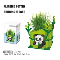 cartoon building blocks panda potted model bricks diy planting flowers and plants bonsai puzzle assembled childrens toy gift