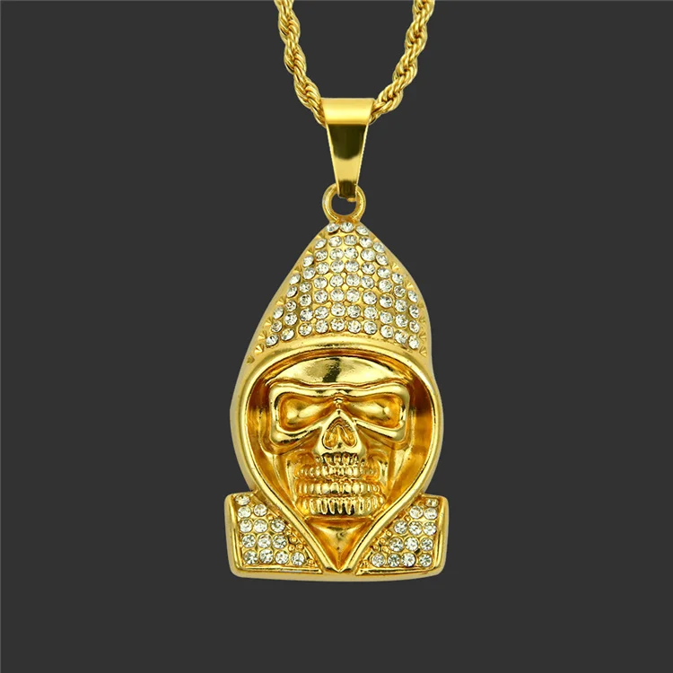

European and American Pop skull man set diamond hat men's pendant necklace Hip hop ornaments