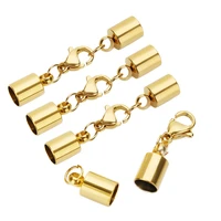 5pcslot gold plated stainless steel clasps with lobster clasp buckle leather cord lock for diy leather bracelet jewelry making