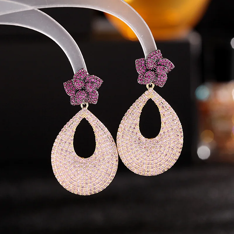 

Fashion Heavy Industry Earrings Exaggerated Color Cubic Zirconia Flower Circle Earrings Petals Retro 925 Silver Needle Earrings