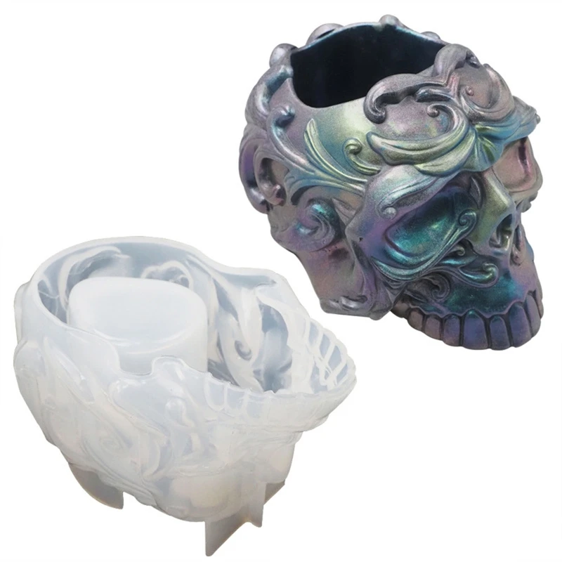 

3D Skull Shaped Storage Box Resin Molds Halloween Skull Silicone Mold Ashtray Jewelry Trinket Holder Mold for DIY Craft