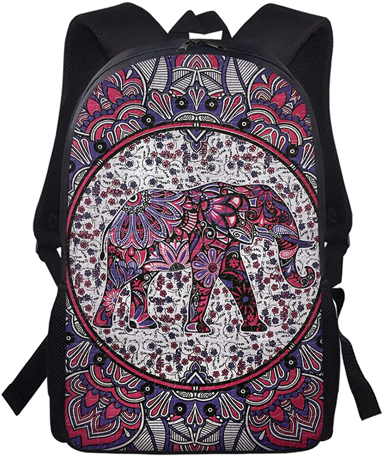 

Pink Bohemia Elephant Print Casual Shoulder Back Pack for ,Large Capacity Elementary Bookpack,School Supplies Accessories