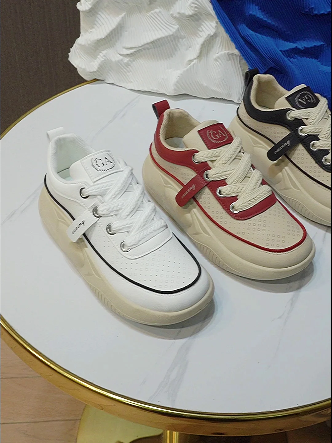 

Women's Shoes Platform Round Toe All-Match Casual Female Sneakers Autumn Clogs Small Cross New Summer Fall Solid Fabric Lace-Up