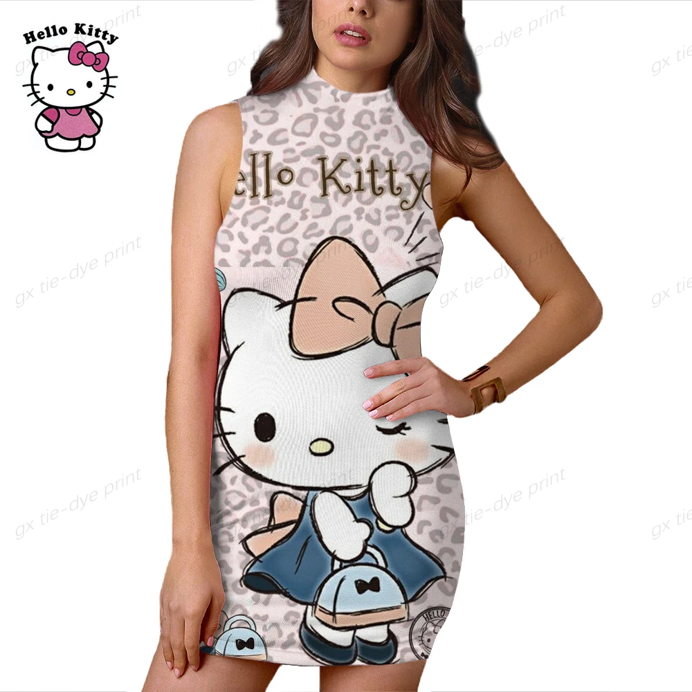 

Summer Bodycon Mini Club Dress Dresses Casual Elegant Slim Dress Hello Kitty Print Dress Women's long Sleeve Sleeveless Tank Top