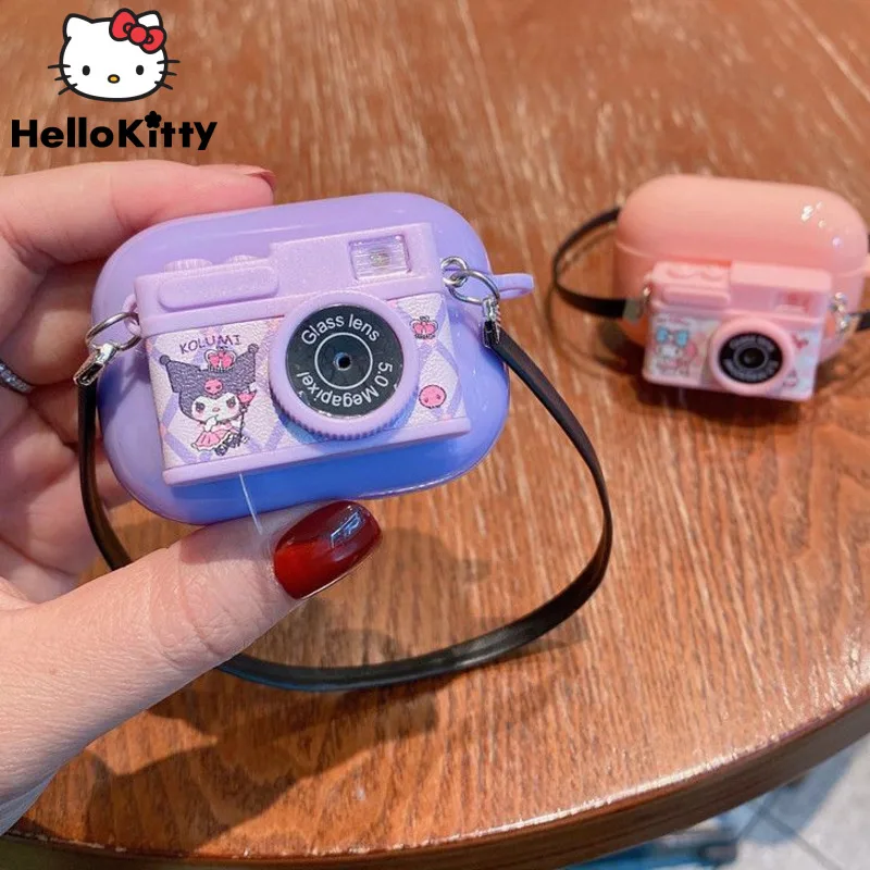 

Sanrio Kuromi Camera Shape Airpods Case For Airpods 1 2 Generation Pro Hello Kitty Mylody Wireless Bluetooth Headset Cover New