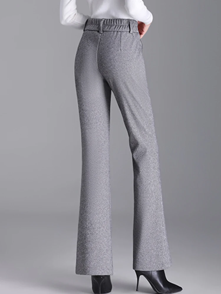 Осень-зима шерстяные брюки с высокой эластичной резинкой на талии женские