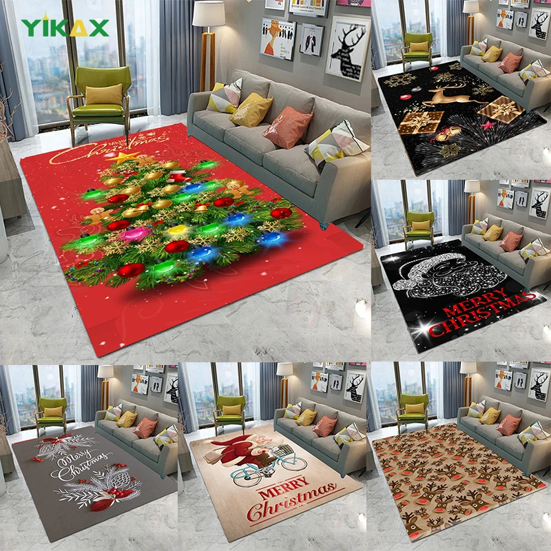 

2022 Christmas Felt Rug Home Decoration Red Black Christmas Tree Carpets for Living Room Blanket Santa Claus Mat Bedroom Rug