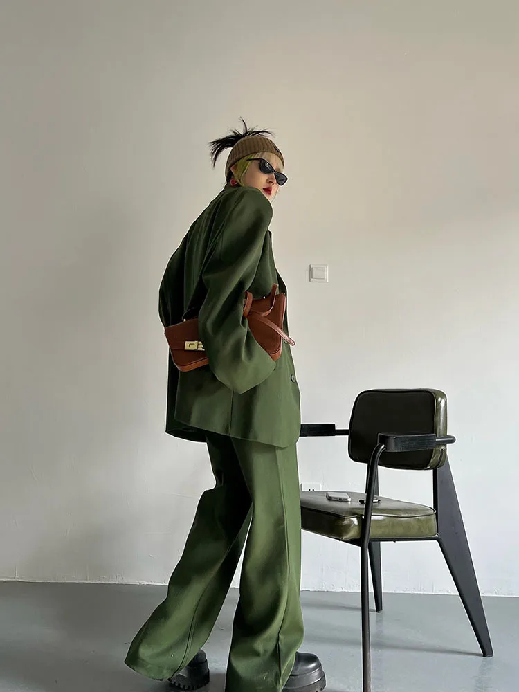 Винтажные свободные женские брючные костюмы женский однобортный Блейзер костюм