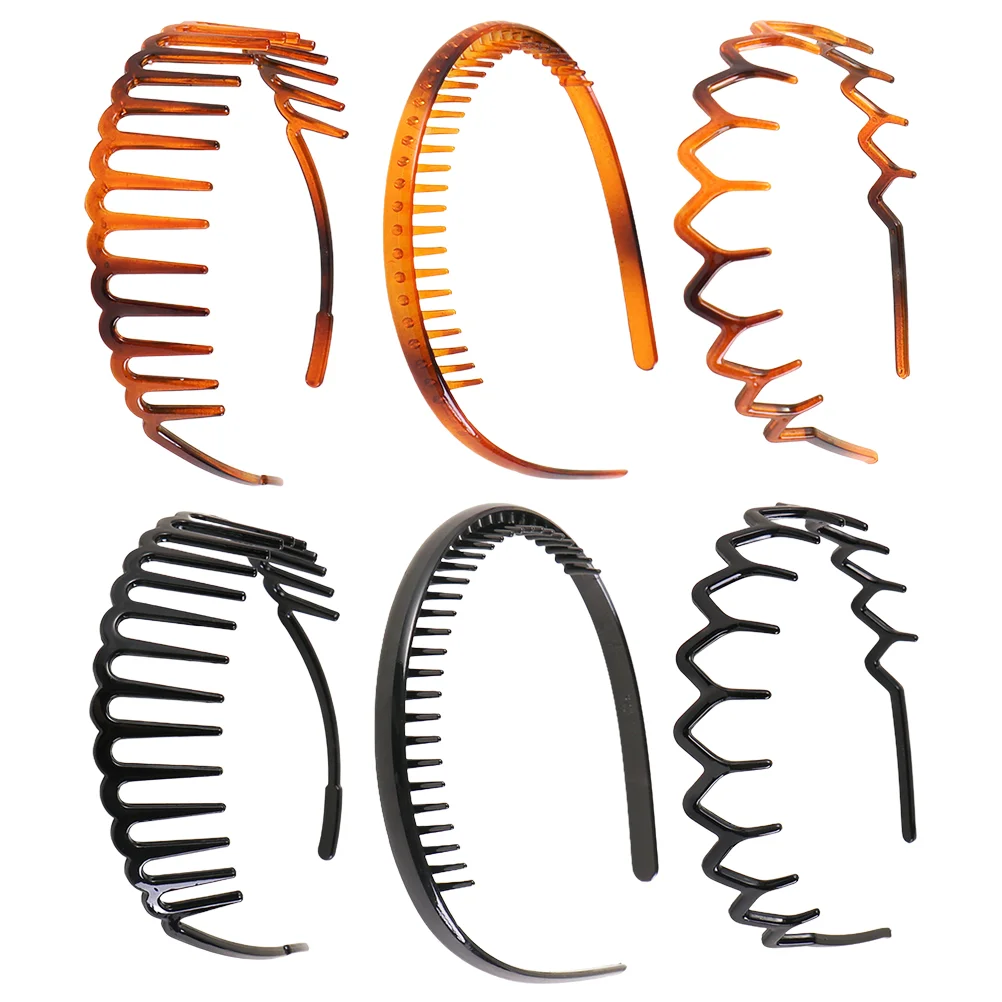 

6 PCS Headband Wavy Headdress Anti-slip Hair Hoops Teasing Comb Unisex Athletic Headbands Toothed Fashionable Yoga