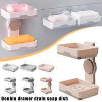 double layer wall mounted soap dish punch free drawer rack holder storage draining box sponge organizer shelve kitchen bath i5a1