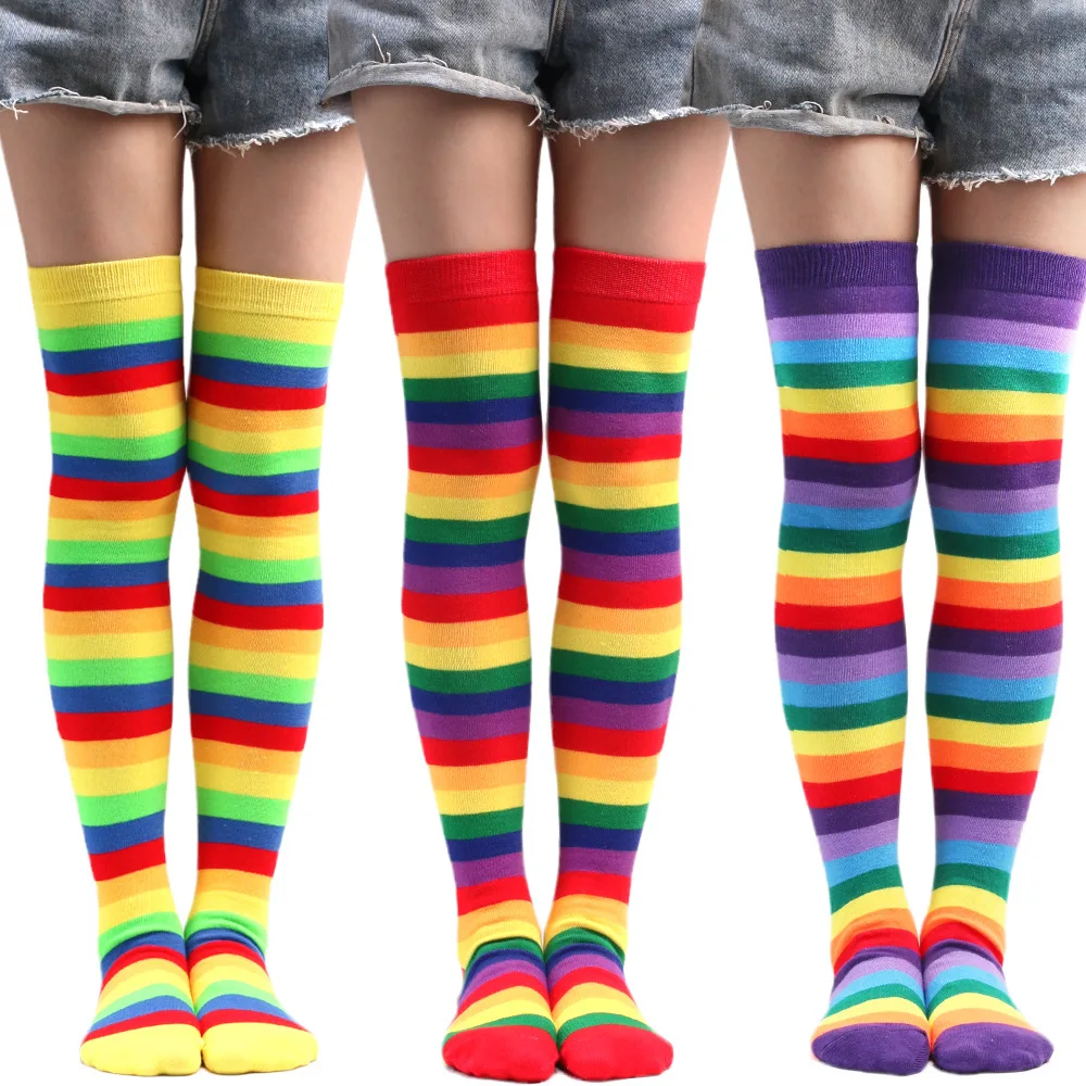 

Colorful Striped Socks Stage Performance Cosplay Knee Socks
