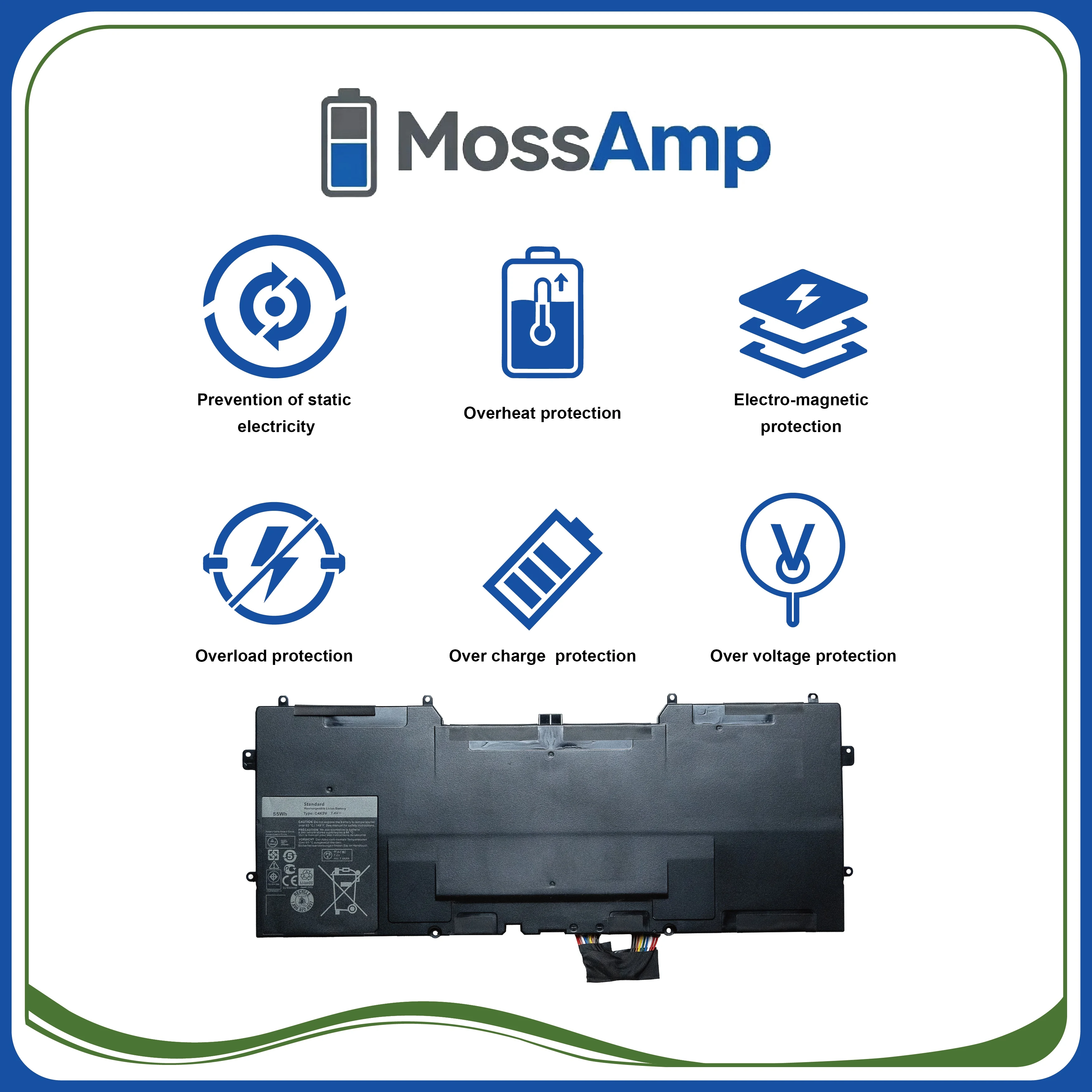 Аккумулятор для ноутбука MossAmp 55Wh C4K9V для DELL XPS 2 L221X 13 9333 9Q33 L321X L322X, замена Y9N00 489XN P20S PKH18 0WV7G0 (art.: 3920dafe496d2) - 3920dafe496d2