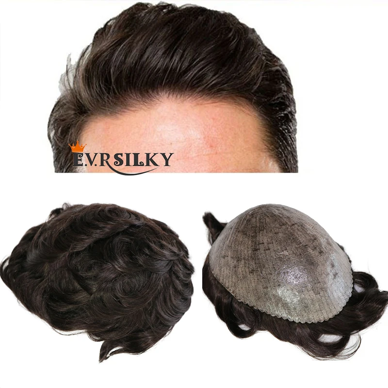 Natural Hairline Men Toupee Wig Durable Strong Full Pu Base Male Real Human Hair System Replacement 7x9Size Capillary Prosthesis