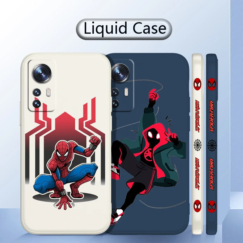 

Spiderman Marvel Hero Phone Case For Xiaomi Mi 12 12T 11 11T 10 10T 9 9SE Lite Pro Ultra A3 Liquid Left Rope Cover Coque Capa
