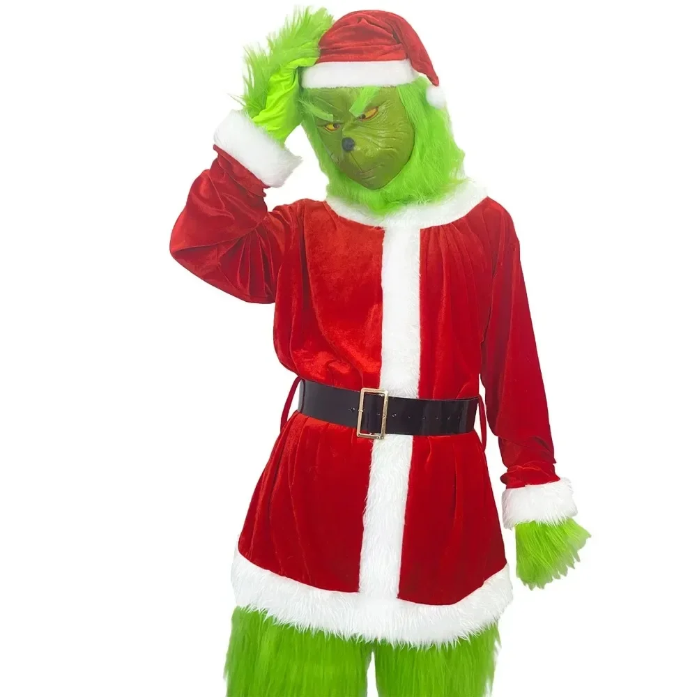 Аниме Зеленый Наряд Одежда Grinch Косплей Костюмы Санта-Клауса Хэллоуин Клаус Шляпа